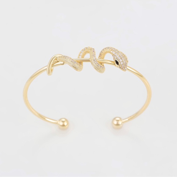 14K Gold Plated Snake Cuff Adjustable Bracelet Waterproof Jewelry - Picture 10 of 15